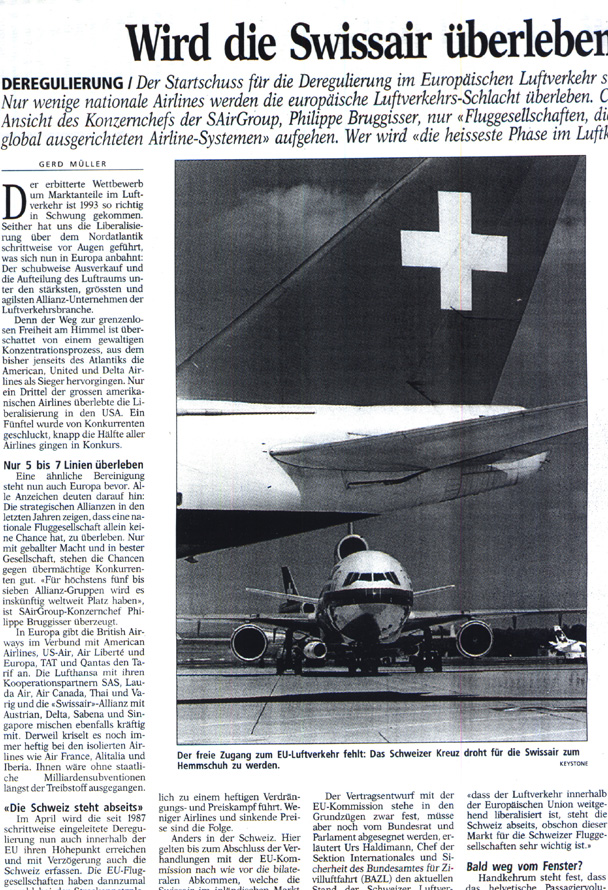 Wird die Swissair überleben. BAnalyse von Gerd Müller im Der Bund
