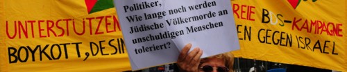 Headerbild: «Wie lange dulden hiesige Politiker noch jüdische Völkermorde an unschuldigen Menschen», fragt diese 1. Mai Kundgebungsteilnehmerin in Zürich